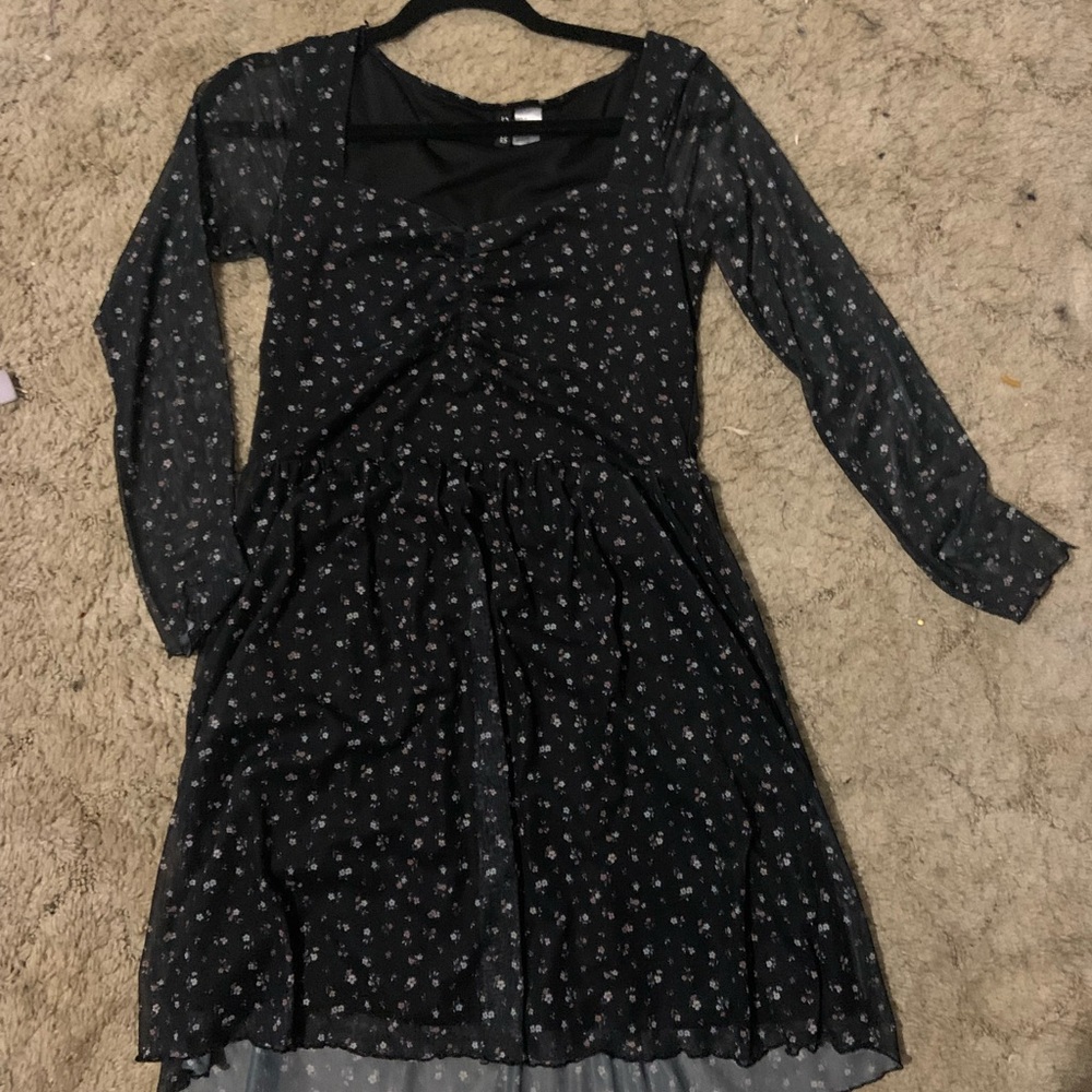 David's Bridal Black Floral Midi Dress